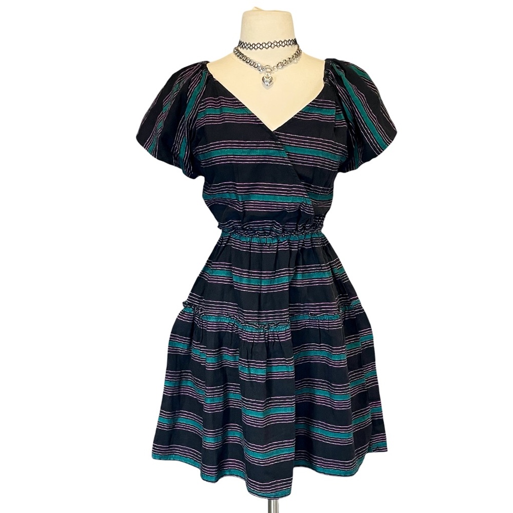 Wrangler Retro Dress Black Pinstripe Skater Whimsigoth Puff Sleeve Flouncy Emo S